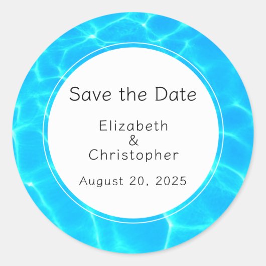 Blauer Pool Wasserspiegelung Hochzeit Runder Aufkleber (Vorderseite)