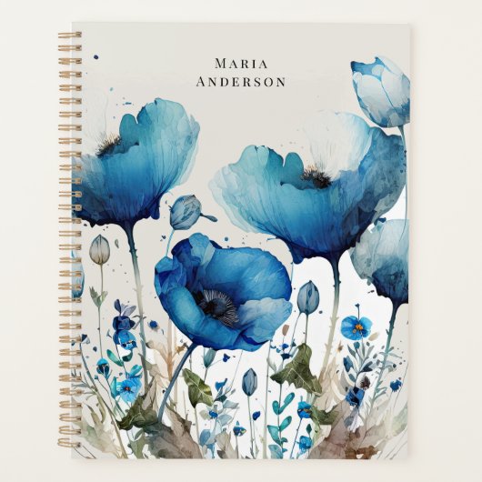 Blauer Poppy Floral Monogram Planer (Vorderseite)