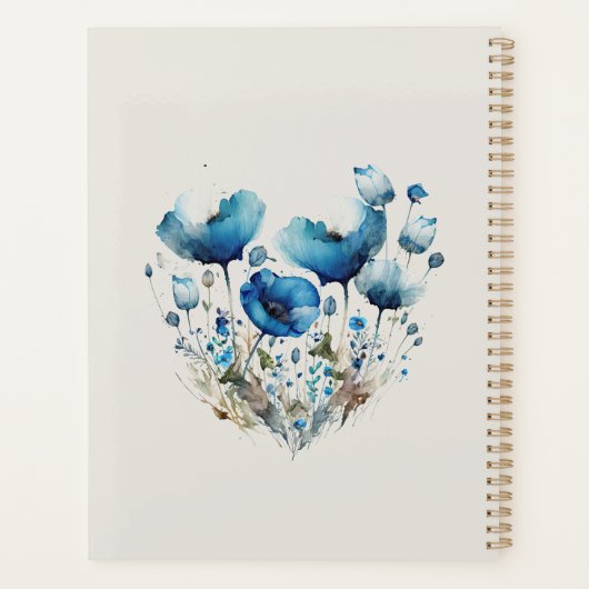 Blauer Poppy Floral Monogram Planer (Rückseite)