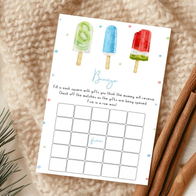Blauer Popsicle Baby Shower Bingo Spiel (Ready to Pop Baby Shower Bingo Game)