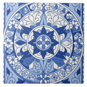 Blauer Portugiesischer Azulejo Stern Blumenmedaill Fliese