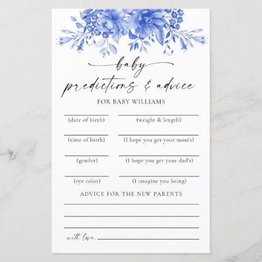 Blauer Porzellan Bläserblütenduschkarte (Vorderseite)