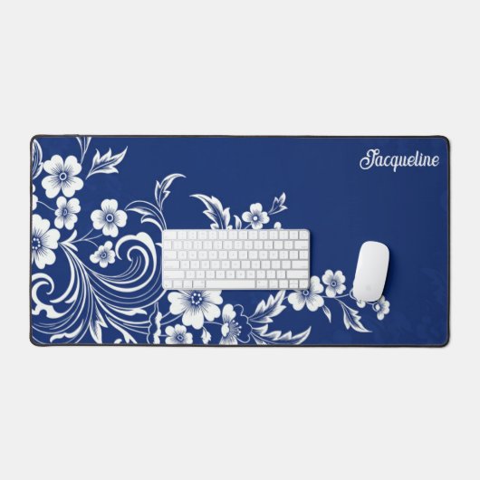 Blauer Porzellan Bloom Schreibtischunterlage (Tastatur & Maus)