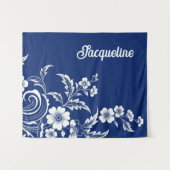 Blauer Porzellan Bloom Wandteppich (Vorderseite (Horizontal))