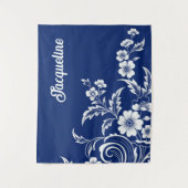 Blauer Porzellan Bloom Wandteppich (Vorderseite)