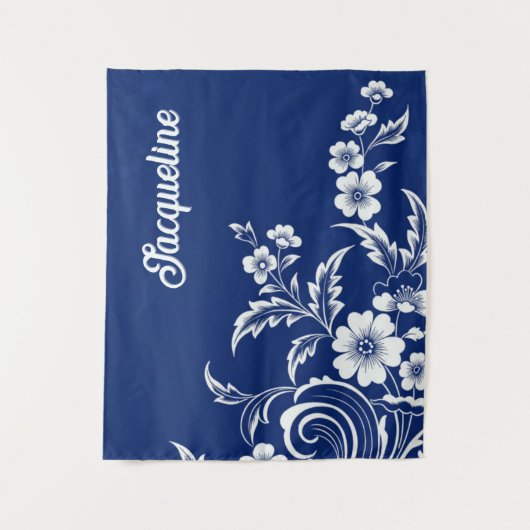 Blauer Porzellan Bloom Wandteppich (Vorderseite)