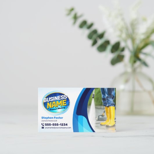 Blauer Power Wash Pressure Waschen Reinigung Visitenkarte (Stehend Vorderseite)