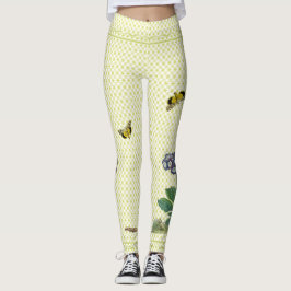 Blauer Primula auf Grün hat Leggings in der