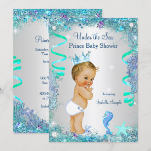 Blauer Prinz unter dem Meer Baby Shower Blondes Ba Einladung