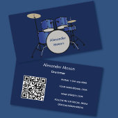 Blauer professioneller Musiker-Trommler-QR-Code Visitenkarte