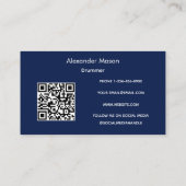 Blauer professioneller Musiker-Trommler-QR-Code Visitenkarte (Rückseite)