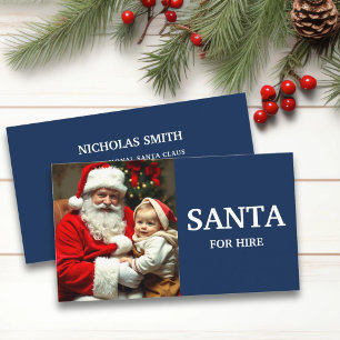 Blauer professioneller Santa zum Mieten Foto Visitenkarte