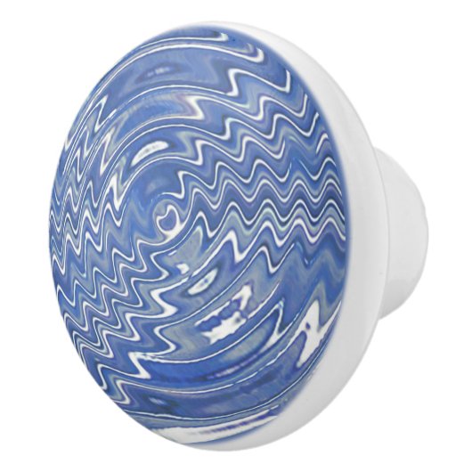 Blauer psychedelischer Schubladen Keramik Knoblauc Keramikknauf (Rechts)