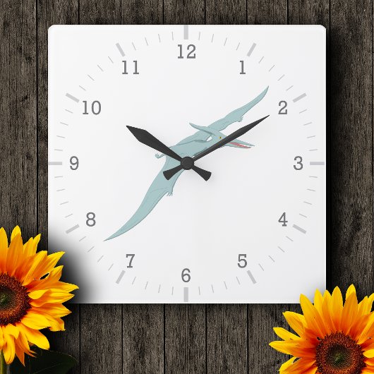 Blauer Pterodactyl-Dinosaurier 4 Quadratische Wanduhr