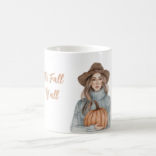 Blauer Pullover Weiblicher Hut Kürbis Es ist Herbs Kaffeetasse (Mittel)