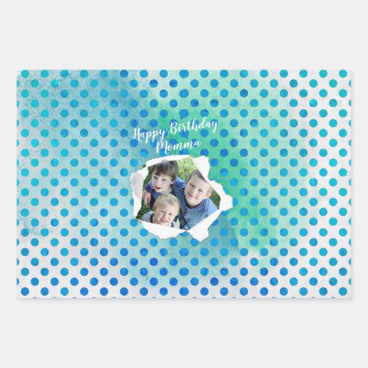 Blauer Punkt des Fotos mit dem benutzerdefinierten Geschenkpapier Set (Vorderseite)