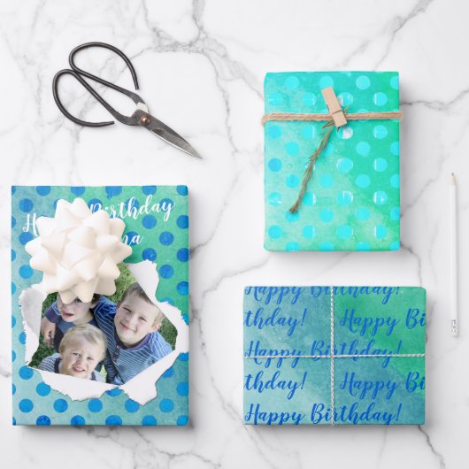 Blauer Punkt des Fotos mit dem benutzerdefinierten Geschenkpapier Set (Vorderseite)