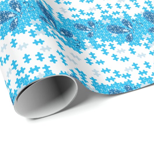 Blauer Puzzle Buterfly Geschenkpapier (Rolleneckpunkt)