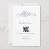 Blauer QR-Code Botanischer All-in-One-Hochzeit Einladung (Rückseite)