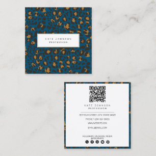 Blauer QR-Code für Tierhautleopard Quadratische Visitenkarte