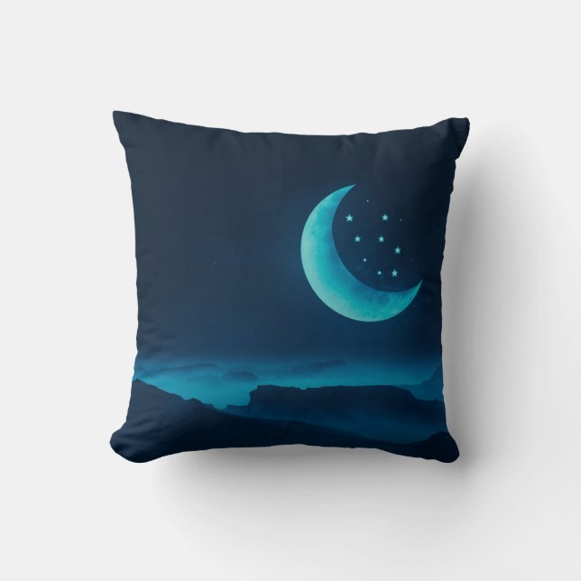 Blauer Quarter Mond und Gebirge | Dekokissen (Vorderseite)