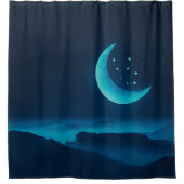 Blauer Quarter Mond und Gebirge | Duschvorhang (Vorderseite)