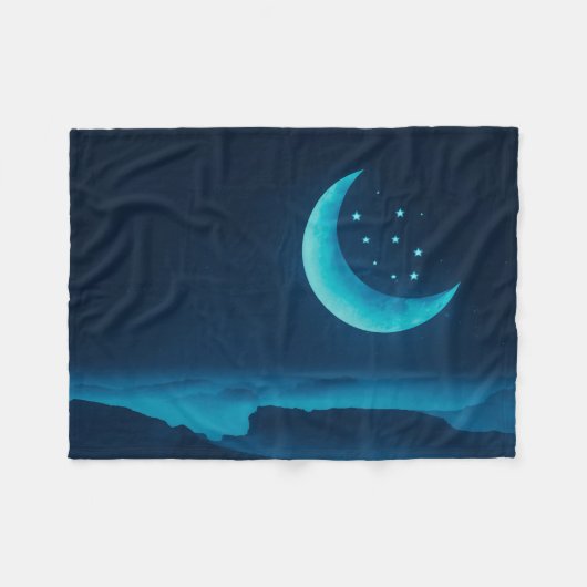 Blauer Quarter Mond und Gebirge | Fleecedecke (Vorderseite (Horizontal))