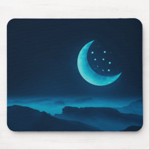 Blauer Quarter Mond und Gebirge Mousepad