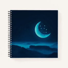 Blauer Quarter Mond und Gebirge | Notizbuch