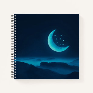 Blauer Quarter Mond und Gebirge Notizbuch