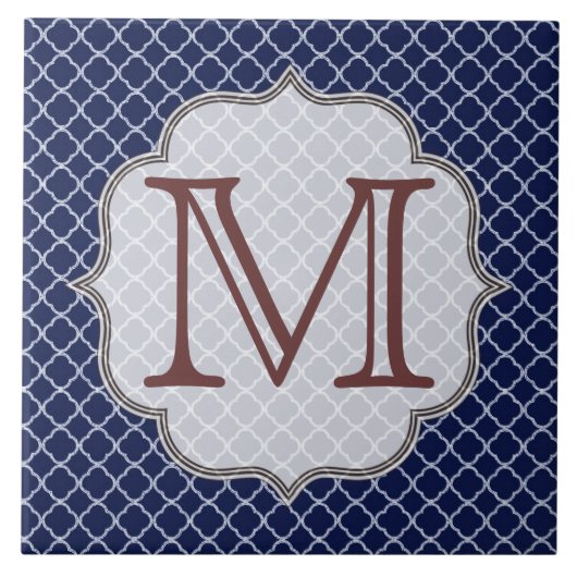 Blauer Quarterfolie Latti Monogram Display Tile Fliese (Vorderseite)