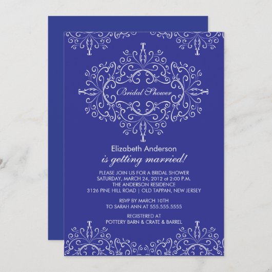 Blauer Rahmen Bridal Dusche Einladung (Vorne/Hinten)