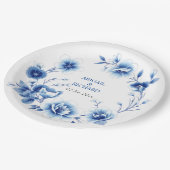 Blauer Rahmen Chinoiserie Blume Hochzeit Pappteller (Schrägansicht)