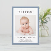 Blauer Rahmen einfache Taufe Einladung (Stehend Vorderseite)