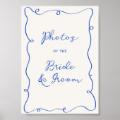 Blauer Rahmen-Hochzeit mit Handzeichnung Poster (Vorne)