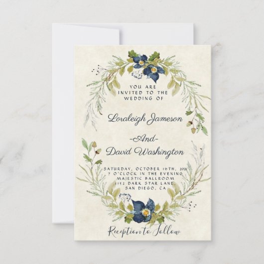 Blauer Rahmen Hochzeitseinladung Einladung (Vorderseite)