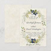 Blauer Rahmen Hochzeitseinladung Einladung (Vorne/Hinten)
