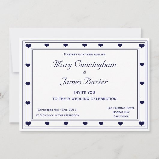 BLAUER RAHMEN MIT HERZEN (horizontal) Einladung (Vorderseite)