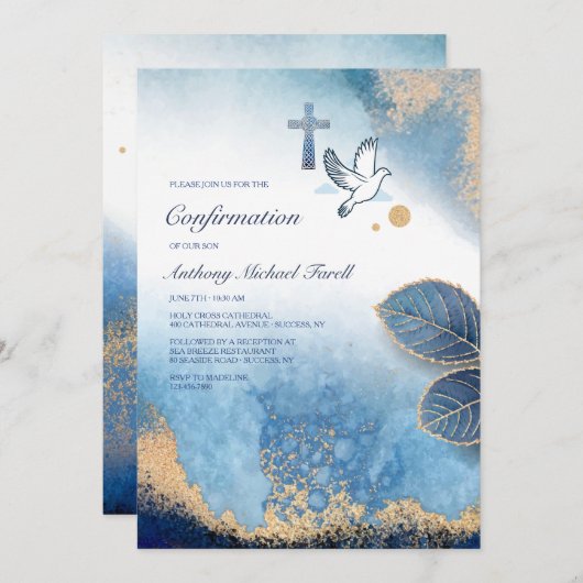 Blauer Rahmen - religiöse Einladung 2 (Vorne/Hinten)