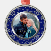 Blauer Rahmen Silver Snowflake Template Silbernes Ornament (Vorne)