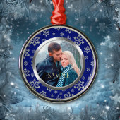 Blauer Rahmen Silver Snowflake Template Silbernes Ornament