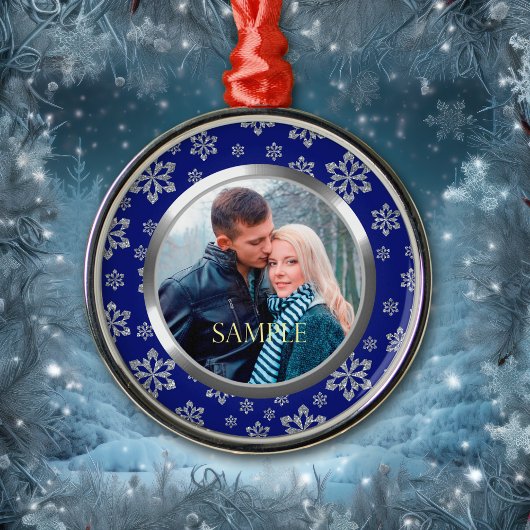 Blauer Rahmen Silver Snowflake Template Silbernes Ornament