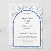 Blauer Rahmen Wasserfarben Hochzeitsempfang Einladung (Vorderseite)