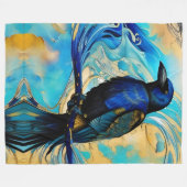 Blauer Raps, Blau und Gold abstrakt Fleecedecke (Vorderseite (Horizontal))