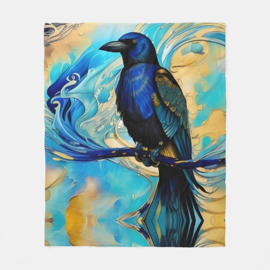 Blauer Raps, Blau und Gold abstrakt Fleecedecke (Vorderseite)