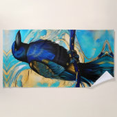 Blauer Raps, Blau und Gold abstrakt Strandtuch (Vorderseite)