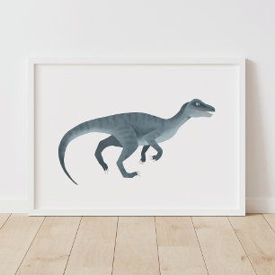 Blauer Raptor-Dinosaurier-Kinderzimmerposter Poster