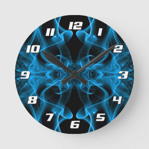 Blauer Rauch Symmetrischer Minimalistischer Schwar Runde Wanduhr