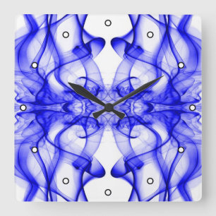 Blauer Rauch Symmetrisches Minimalistisches Weiß Quadratische Wanduhr
