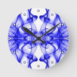Blauer Rauch Symmetrisches Minimalistisches Weiß Runde Wanduhr